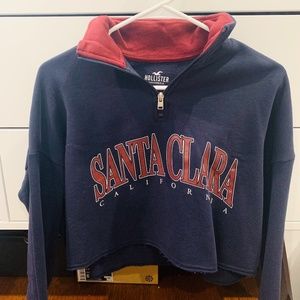 Size XXS Hollister navy cropped quarter-zip sweatshirt w/ "Santa Clara"